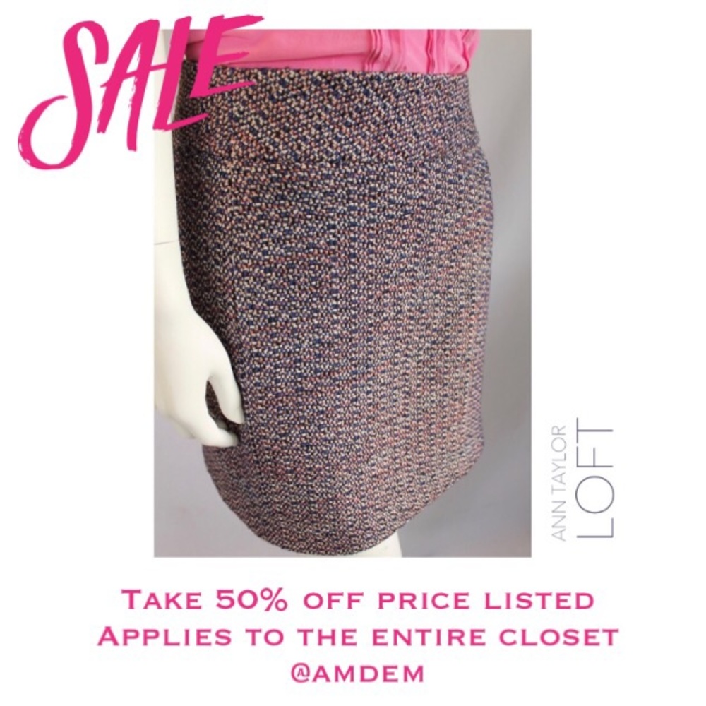 NWT (Sz 8) LOFT Blue Pink Tweed Mini Skirt